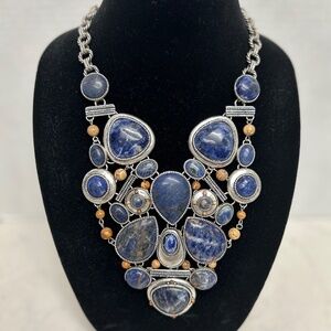 New Fabulous Chico's Chunky Blue Stone Silver Pendant Necklace